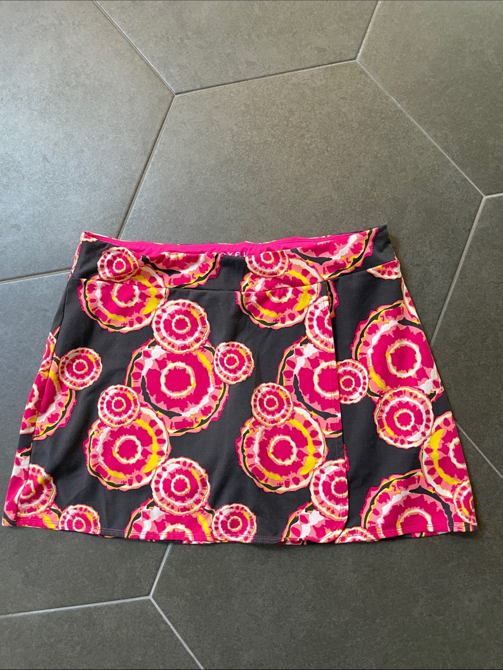 Soybu Black Skort with Pink and Yellow Circular Print L